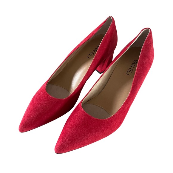 Vaneli Shoes - Vaneli Suede Pumps Womens 7.5 M Red Pointed Toe Block Heel Professional Classic